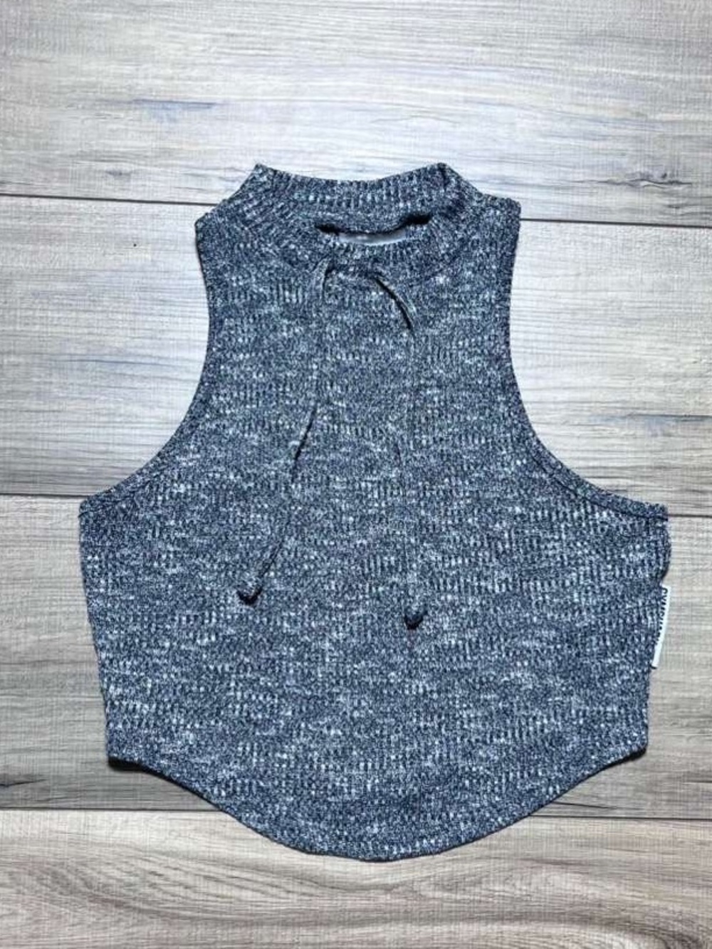 Gymshark Womens Slounge Ribbed Knit Drawstring Crop Tank Top Size Small Gray